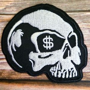 3/13$  Skull Money Symbol Gothic Punk Hustle Dollars Embroidered Iron on Patch.